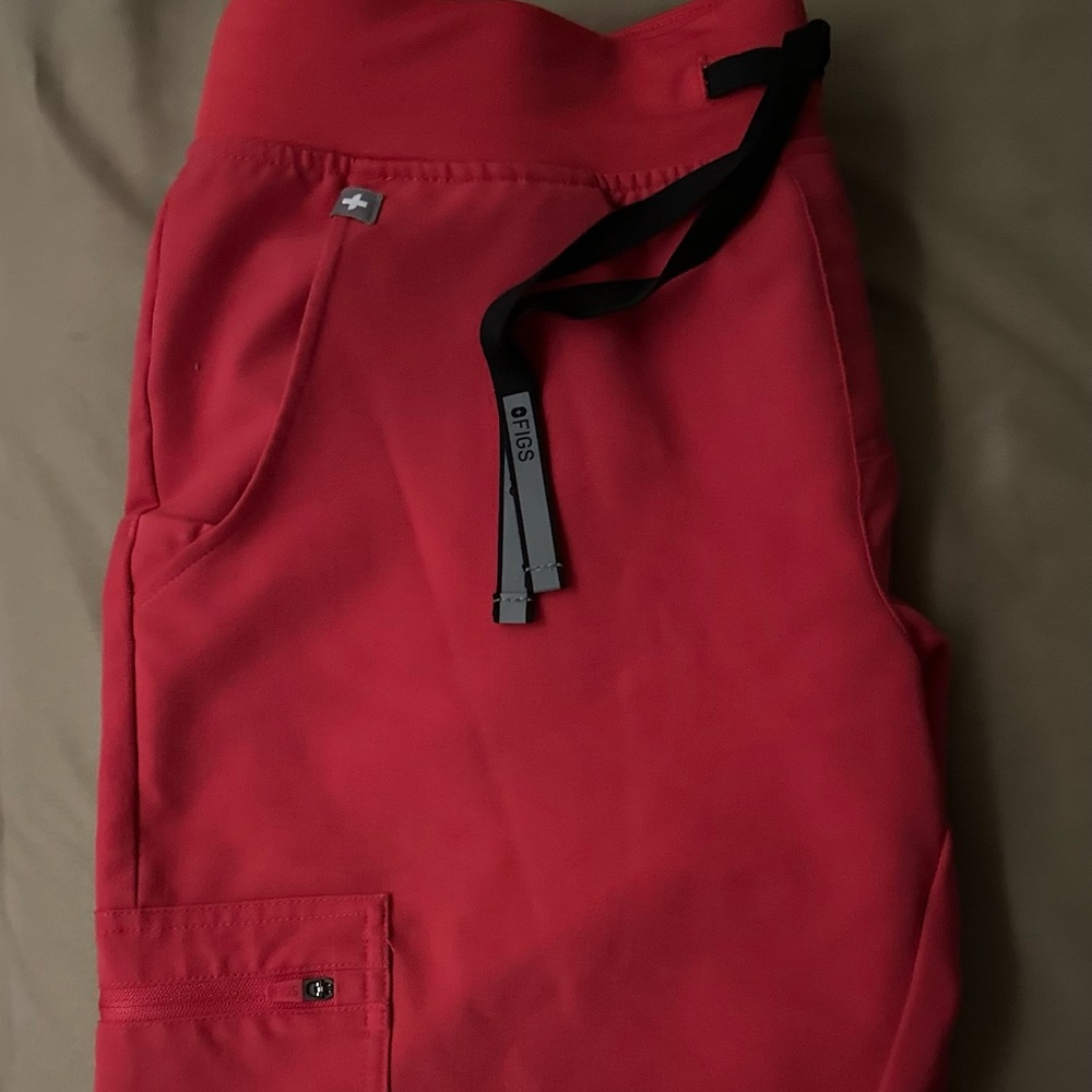 Neon Red FIGS scrub pants